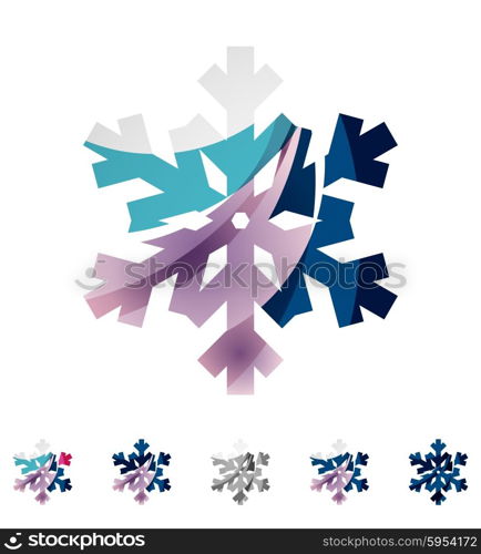 Set of abstract colorful snowflake logo icons, winter concepts, clean modern geometric design. Created with transparent abstract lines