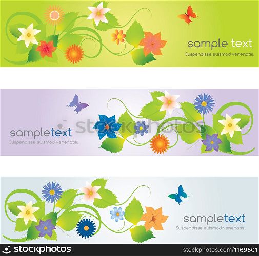 Set of abstract colorful web headers with flowers
