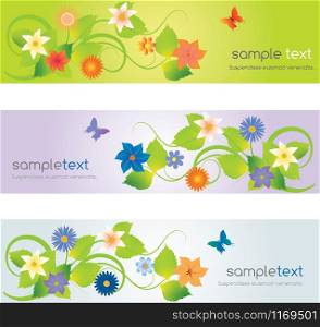 Set of abstract colorful web headers with flowers