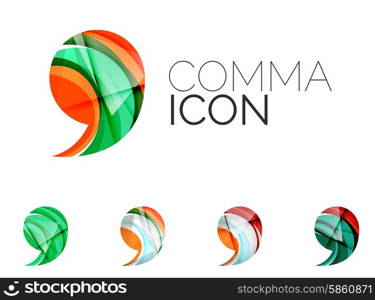 Set of abstract comma icon, business logotype concepts, clean modern geometric design. Created with transparent abstract wave lines