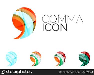 Set of abstract comma icon, business logotype concepts, clean modern geometric design. Created with transparent abstract wave lines