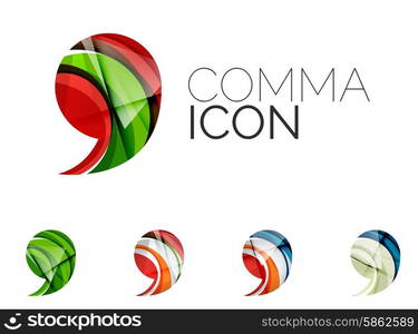 Set of abstract comma icon, business logotype concepts, clean modern geometric design. Created with transparent abstract wave lines