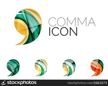 Set of abstract comma icon, business logotype concepts, clean modern geometric design. Created with transparent abstract wave lines