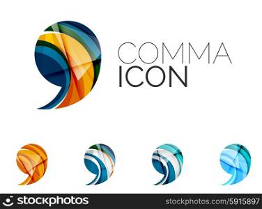 Set of abstract comma icon, business logotype concepts, clean modern geometric design. Created with transparent abstract wave lines
