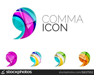 Set of abstract comma icon, business logotype concepts, clean modern geometric design. Created with transparent abstract wave lines