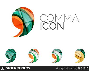 Set of abstract comma icon, business logotype concepts, clean modern geometric design. Created with transparent abstract wave lines