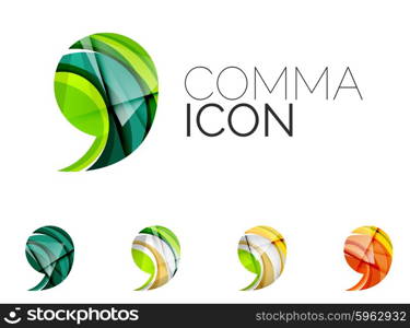 Set of abstract comma icon, business logotype concepts, clean modern geometric design. Created with transparent abstract wave lines