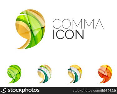 Set of abstract comma icon, business logotype concepts, clean modern geometric design. Created with transparent abstract wave lines