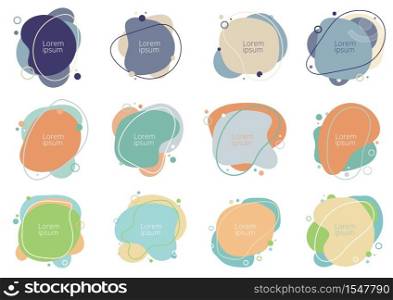 Set of abstract creative fluid shapes with circles elements minimal trendy style on white background. You can use for design templates for social media stories and bloggers. Vector illustration