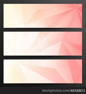 Set Of Abstract Crystal Geometric Banners On A Gray Background With Shadows