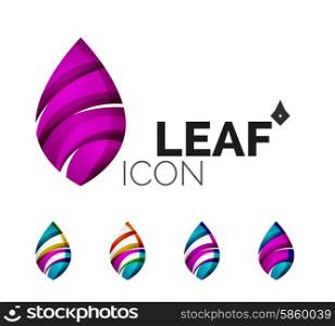 Set of abstract eco leaf icons, business logotype nature concepts, clean modern geometric design. Created with transparent abstract wave lines