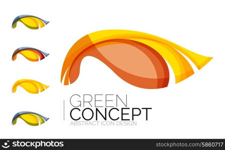 Set of abstract eco plant icons, business logotype nature green concepts, clean modern geometric design. Created with transparent abstract wave lines