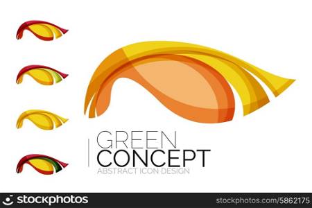 Set of abstract eco plant icons, business logotype nature green concepts, clean modern geometric design. Created with transparent abstract wave lines