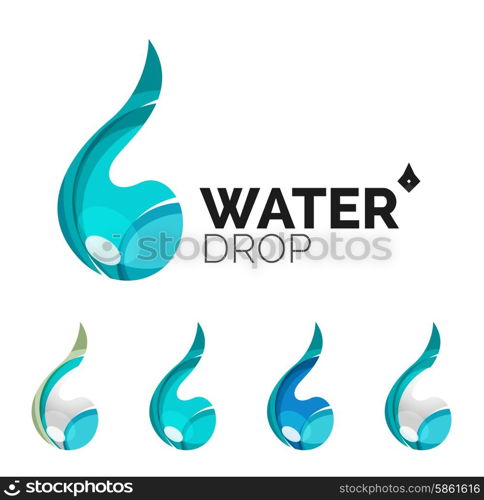 Set of abstract eco water icons, business logotype nature green concepts, clean modern geometric design. Created with transparent abstract wave lines