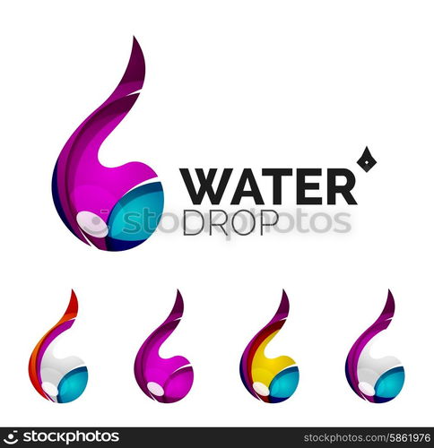 Set of abstract eco water icons, business logotype nature green concepts, clean modern geometric design. Created with transparent abstract wave lines