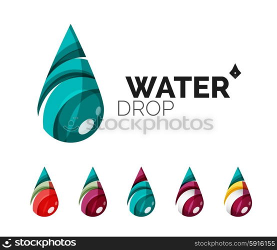 Set of abstract eco water icons, business logotype nature green concepts, clean modern geometric design. Created with transparent abstract wave lines