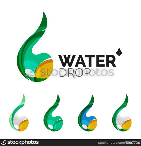 Set of abstract eco water icons, business logotype nature green concepts, clean modern geometric design. Created with transparent abstract wave lines