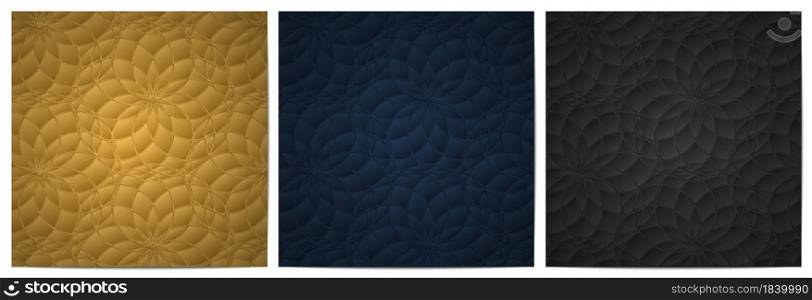 Set of abstract floral pattern of circle overlapping. Dark background luxury with gold,blue and gray design element
