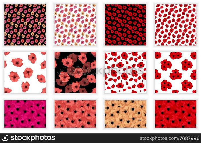 Set of Abstract Flower poppy Seamless Pattern Background. Vector Illustration. EPS10. Set of Abstract Flower poppy Seamless Pattern Background. Vector Illustration