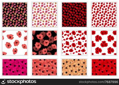 Set of Abstract Flower poppy Seamless Pattern Background. Vector Illustration. EPS10. Set of Abstract Flower poppy Seamless Pattern Background. Vector Illustration