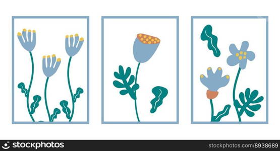 Set of abstract flower posters. Trendy botanical wall arts with floral design in pastel colors.
