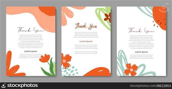Set of abstract flowers and leaves templates. Thank you lettering greeting template background.