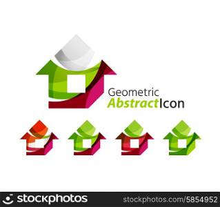 Set of abstract geometric company logo home, house, building. Vector illustration of universal shape concept made of various wave overlapping elements