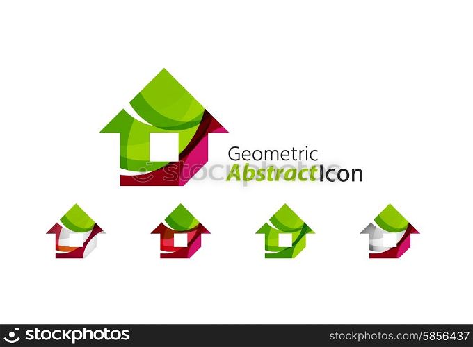 Set of abstract geometric company logo home, house, building. Vector illustration of universal shape concept made of various wave overlapping elements