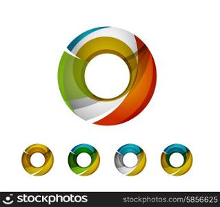 Set of abstract geometric company logo ring, circle. Vector illustration of universal shape concept made of various wave overlapping elements