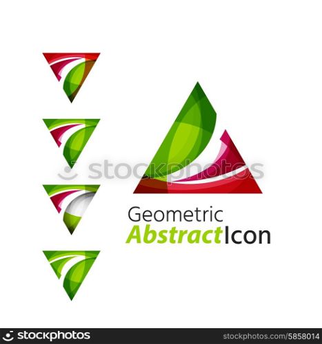 Set of abstract geometric company logo triangle, arrow. Vector illustration of universal shape concept made of various wave overlapping elements