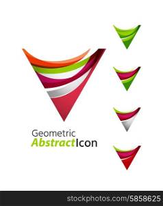 Set of abstract geometric company logo triangle, arrow. Vector illustration of universal shape concept made of various wave overlapping elements
