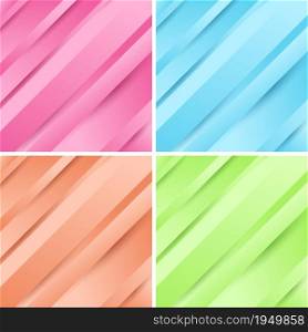 Set of abstract geometric diagonal pink, blue, green, beige gradient colors background. Vector graphic illustration