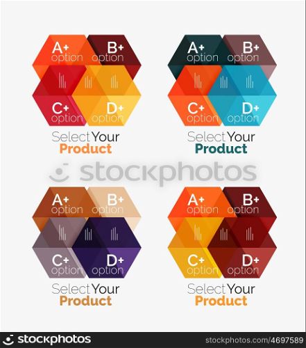 Set of abstract geometric hexagon design with options and text. Set of abstract geometric hexagon design with options and text. Vector templates