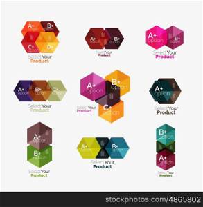 Set of abstract geometric hexagon design with options and text. Set of abstract geometric hexagon design with options and text. Vector templates