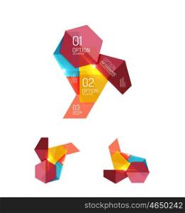 Set of abstract geometric paper graphic layouts. Business presentations, backgrounds, option infographics or banner templates