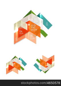 Set of abstract geometric paper graphic layouts. Business presentations, backgrounds, option infographics or banner templates