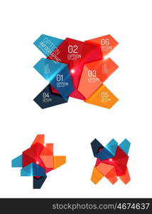 Set of abstract geometric paper graphic layouts. Business presentations, backgrounds, option infographics or banner templates