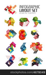 Set of abstract geometric paper graphic layouts. Business presentations, backgrounds, option infographics or banner templates