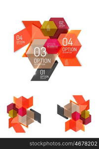 Set of abstract geometric paper graphic layouts. Business presentations, backgrounds, option infographics or banner templates