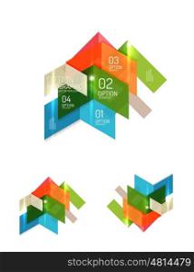 Set of abstract geometric paper graphic layouts. Business presentations, backgrounds, option infographics or banner templates