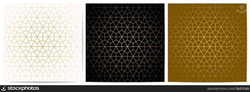 Set of abstract geometric pattern with golden lines.Luxury of black,white,and gold background polygonal shape