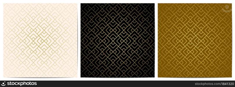 Set of abstract geometric pattern with golden lines.Luxury of black,white,and gold background square shape