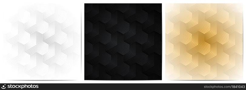 Set of abstract geometric pattern with polygonal shape elegant of black,white and gold background