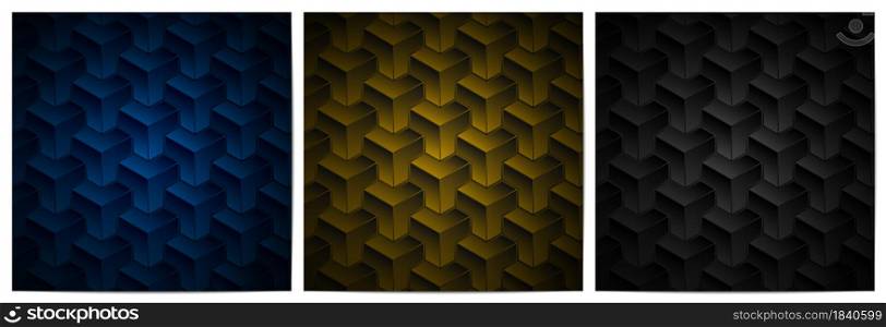 Set of abstract geometric pattern with polygonal shape elegant of blue,gold and black background