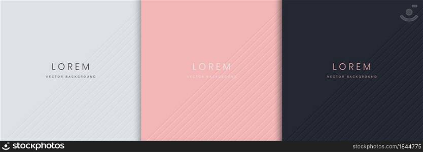 Set of abstract grey, pink, dark blue, stripe diagonal lines light background. Vector illustration