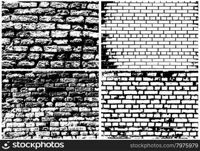 Set of Abstract Grunge Brick Wall Backgrounds in Black and White Colors. High Detailed. Ideal for Creating Musical, Autumn, Nature and Other Designs. Vector Illustration.
