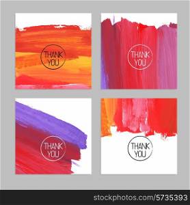 Set of abstract hand drawn acrylic backgrounds. Vector illustration. Thank you cards
