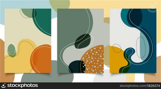 Set of abstract hand drawn creative design backgrounds organic shapes with lines in minimal trendy style. Templates for social media stories and posts, cover brochure. Vector illustration