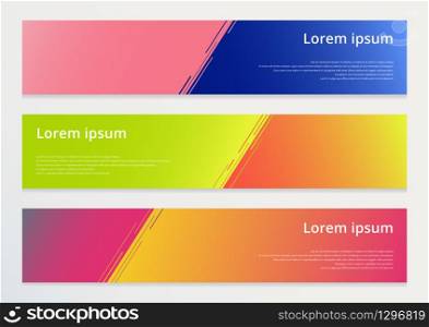 Set of abstract horizontal banner design template diagonal lines contrast colorful background. Vector illustration