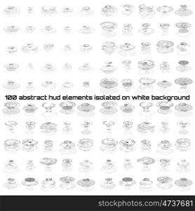 Set of abstract hud elements isolated on white background. High tech, virtual graphic touch element. UI infographic web symbols. Science and technology concept. Futuristic vector.. Set of abstract hud elements isolated on white background. High tech, virtual graphic touch element. UI infographic web symbols. Science and technology concept. Futuristic vector